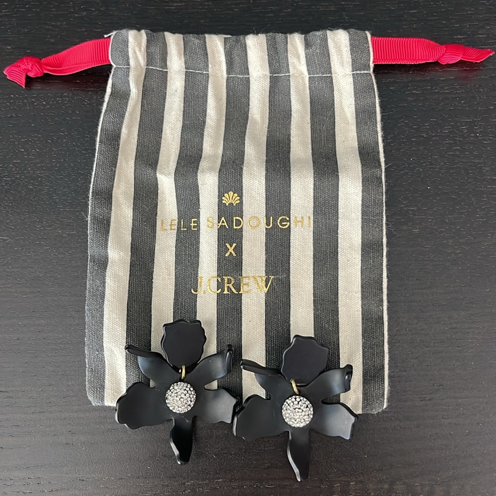 Lele Sadoughi x J. Crew black small crystal lily earrings